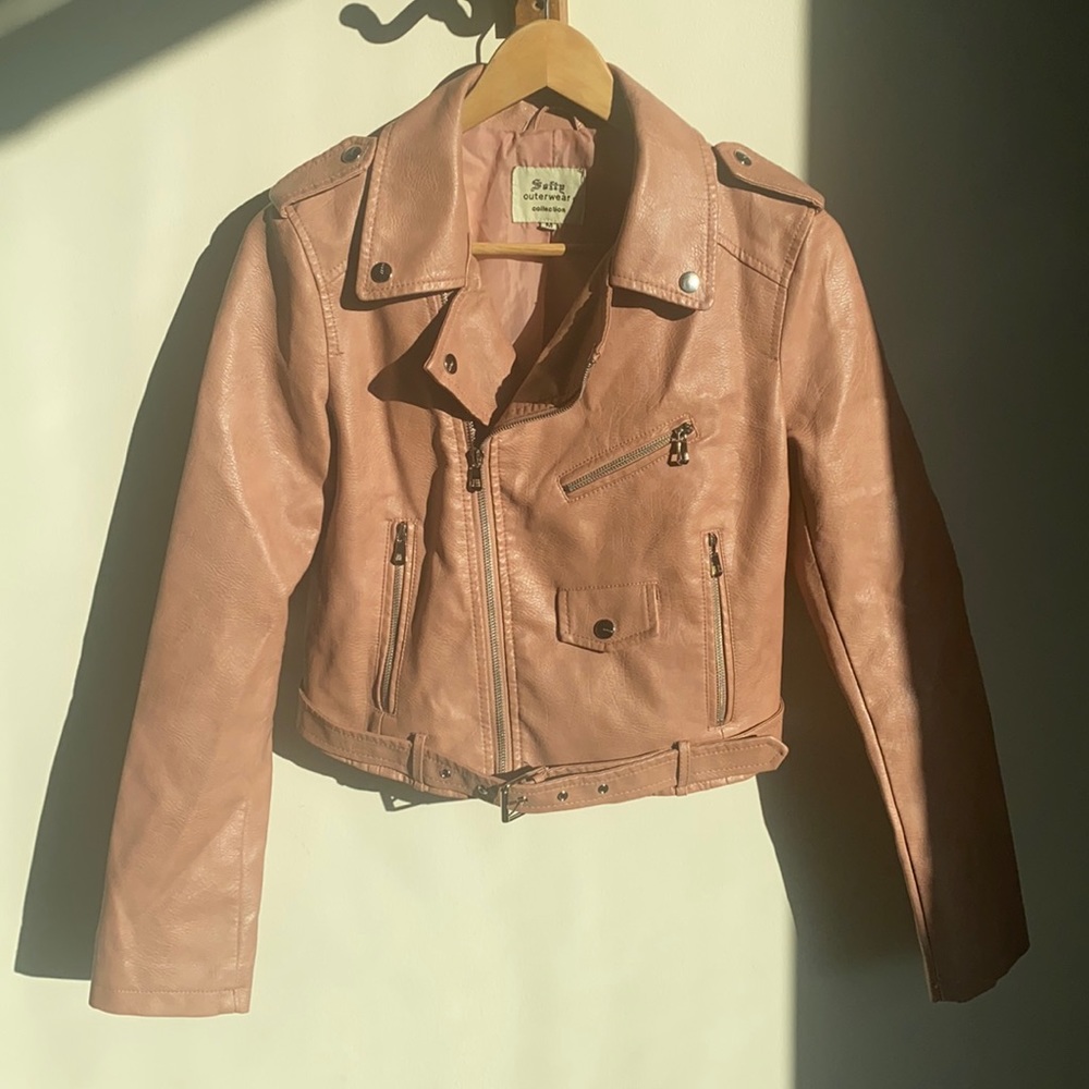 Blush pink Nasty Gal leather jacket.